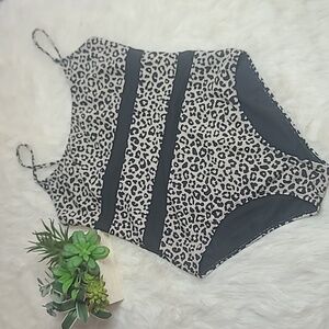 Pink Lily Leopard Print One-Piece Swimsuit in Black and Cream